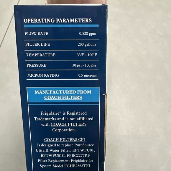 3 pack Coach CF5 Refrigerator Water Filter Replaces EPTWFUO1 ULTRA-l l NWT - Picture 2 of 4